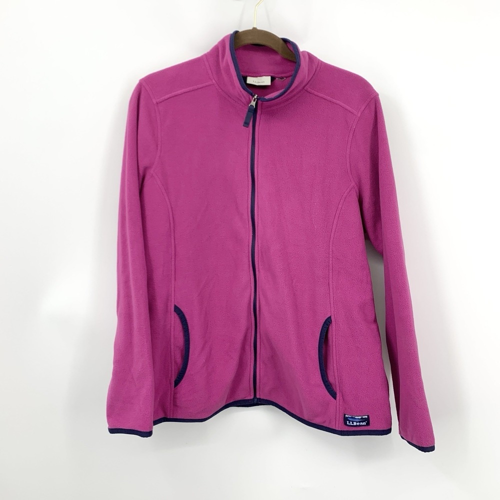 LL Bean Women Size 1X Jacket Zip Front Fleece Sweatshirt Top Pink Blue Light
